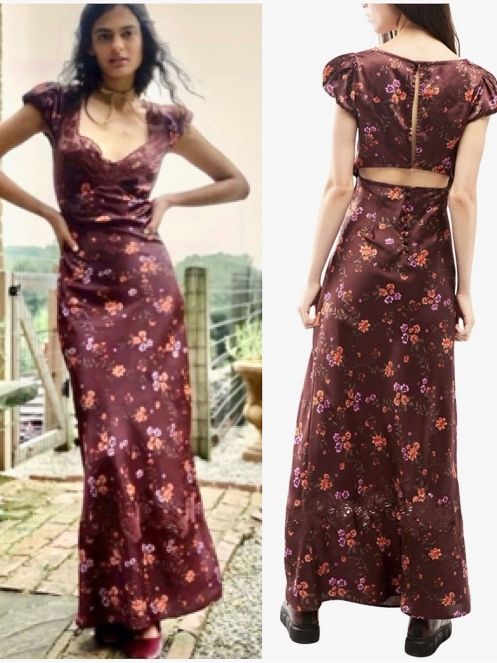 Free People Butterfly Babe Cutout Lace Maxi Dress - Floral Brown - Picture 3 of 16